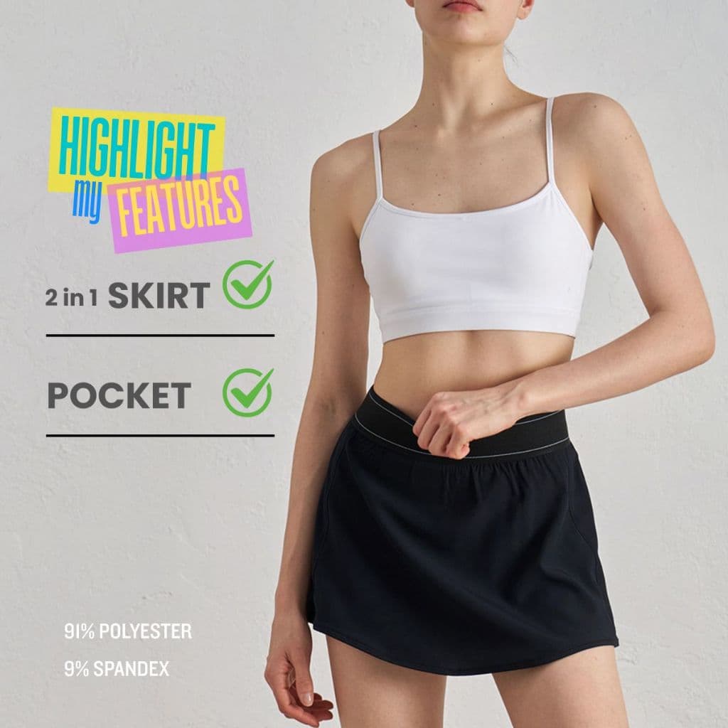 กระโปรงกีฬา 2in1 มีซับในพร้อมช่องเก็บของ ผ้านุ่ม เบาสบาย ยืดหยุ่นสูง ใส่ตีเทนนิส ออกกำลังกาย แฟชั่น รูปที่ 6