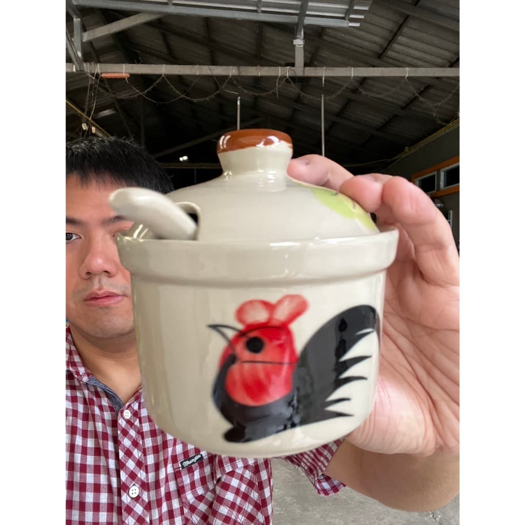 โถเครื่องปรุงลายไก่L โถใส่เครื่องปรุงเซรามิค โถใส่น้ำปลาพริก รวมช้อน ขนาด4 นิ้ว จุ350ml 12o รูปที่ 3