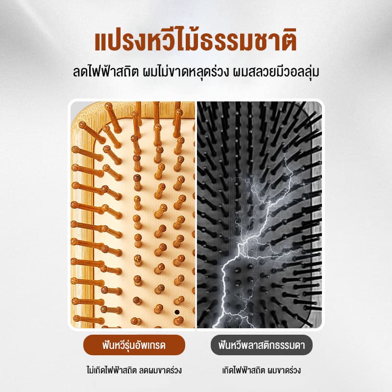 หวี หวีไม้ไผ่ หวีเพื่อสุขภาพ wooden comb หวีไม้ หวีนวดศรีษะ ลดผมร่วง ผมเงางาม แก้ผมพันกัน ด้ามไม้แข็งแรง จับถนัดมือ รูปที่ 3
