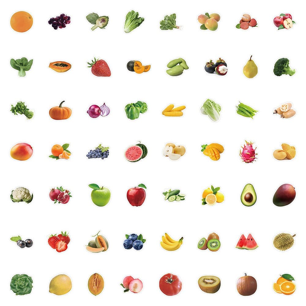 60 pcs DIY สติ๊กเกอร์ Sticker PVC ลาย ผัก ผลไม้ สตอเบอรี่ กล้วย ส้ม ผักกาดขาว องุ่น Fruit Vegetable Food รูปที่ 4