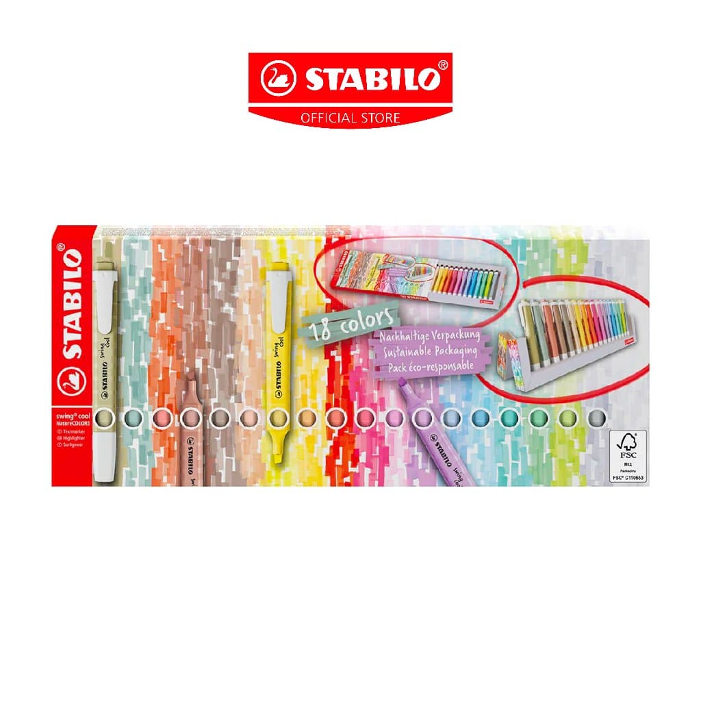 STABILO Swing Cool NatureColors ปากกาไฮไลต์ ปากกาเน้นข้อความ ชุด 18 สี รูปที่ 2