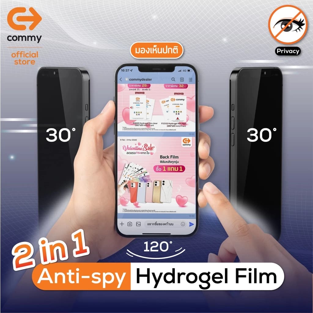 Commy ฟิล์มไฮโดรเจล ใส ด้าน กันมอง เต็มจอ ใสเคสได้ สำหรับ IP5/6/7/8/X/11/12/13/14/15/16/17/Pro Max รูปที่ 6