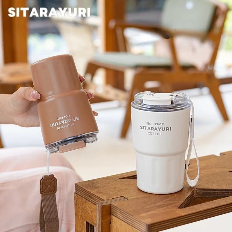 SITARAYURI แก้วเก็บอุณหภูมิ แก้วกาแฟมินิ แบบมีที่หิ้ว สแตนเลสเกรด SUS304 290Ml/360ml/600ml รูปที่ 2
