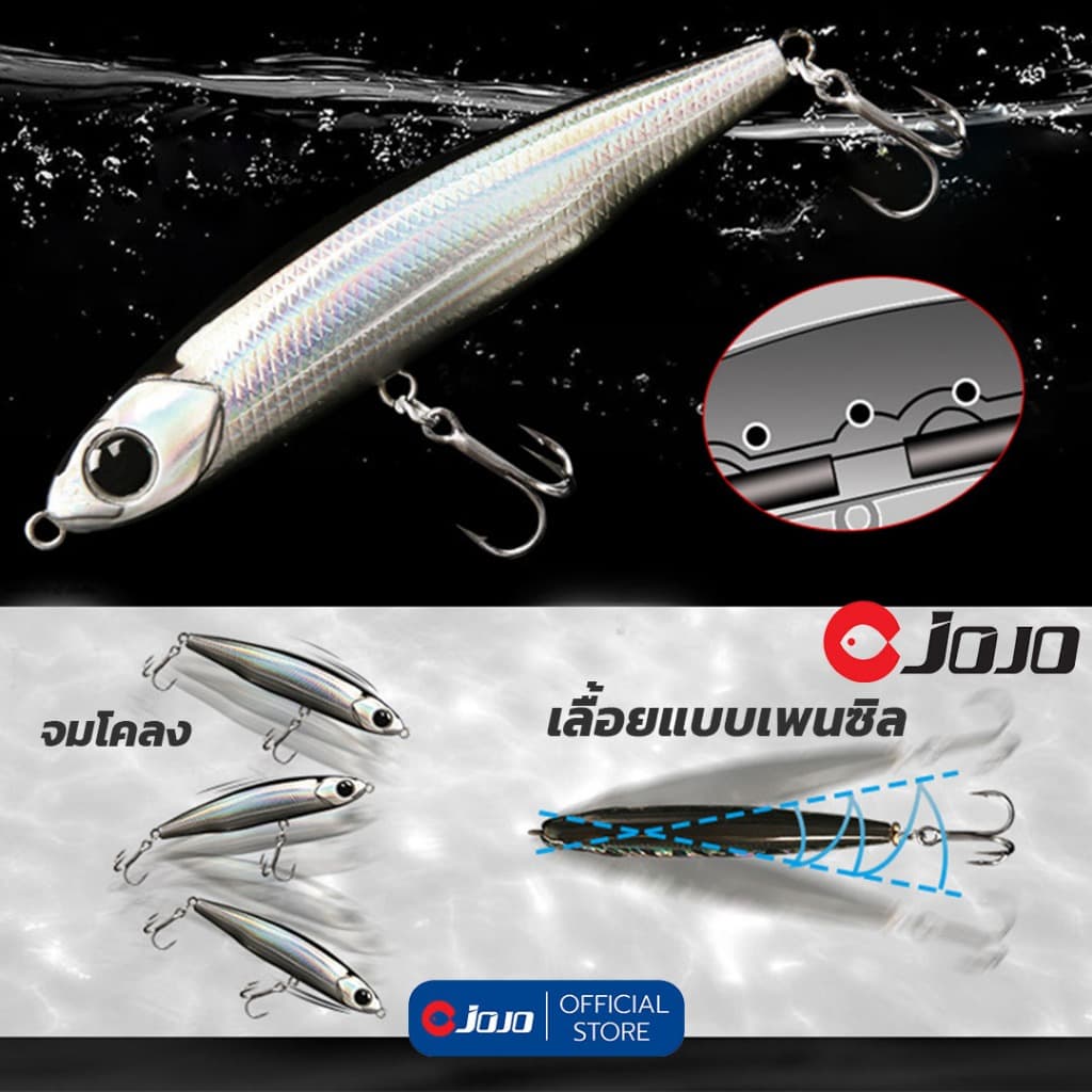 JOJO Sinking Pencil เหยือปลอม ซิ้งกิ้ง เพนซิล จม มี 3 ขนาด งานกระสูบ กะพง รูปที่ 3