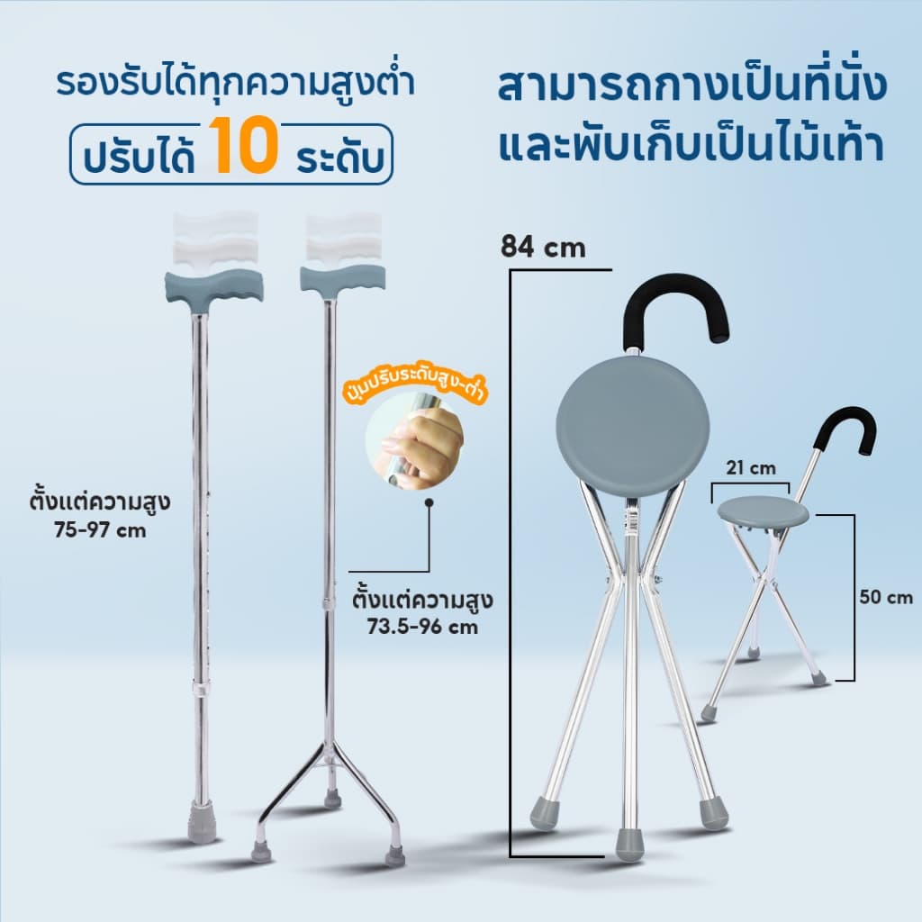 YAMADA ไม้เท้าช่วยเดิน อลูมิเนียม ปรับได้10 ระดับ รองรับน้ำหนัก100 กิโลกรัม รูปที่ 2