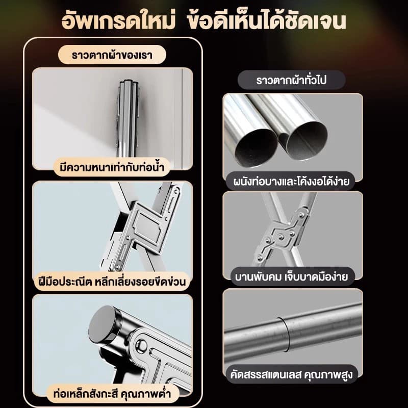 BA ราวแขวนผ้ามีล้อ 3 เสา พับเก็บได้ X Drying Rackพับเก็บง่าย ยืดหดได้ราวแขวนผ้าสแตนเลส 304 ราวแขวนผ้ายืดหดได้ รูปที่ 7