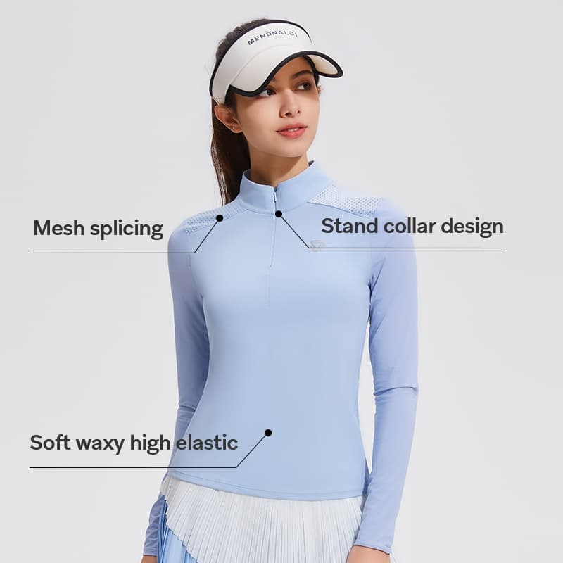 Cosleaf เสื้อแขนยาวสลิมฟิตทรงสปอร์ตเรียบหรู มีซิปครึ่งตัว กันUV ผ้าเย็นแห้งไวไม่อับชื้น ต้านกลิ่น ใส่สบายทุกกิจกรรม รูปที่ 4