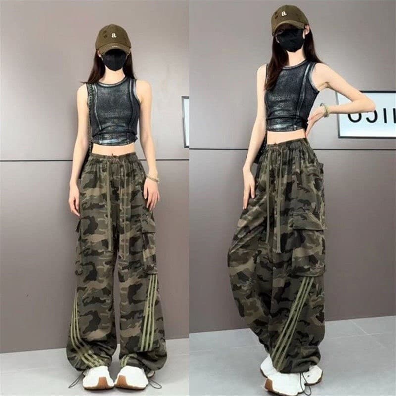 กางเกงคาร์โก้ขายาว S-10XL เอวสม็อคยางยืดมีเชือกรูดข้อเท้า ใส่ได้ทั้งผู้หญิงผู้ชาย รูปที่ 1