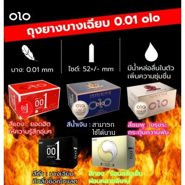 ถุงยางอนามัย ถุงยาง olo (10ชิ้น/1กล่อง) แบบบาง ขนาด 0.01 มิล **ไม่ระบุชื่อสินค้าหน้ากล่อง**