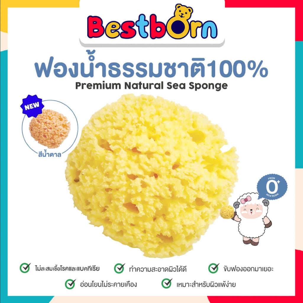 Biggy ฟองน้ำธรรมชาติ 100% นุ่มไม่ระคายเคือง ใช้ได้ทั้งหน้าและร่างกาย เหมาะสำหรับผิวแพ้ง่าย C007