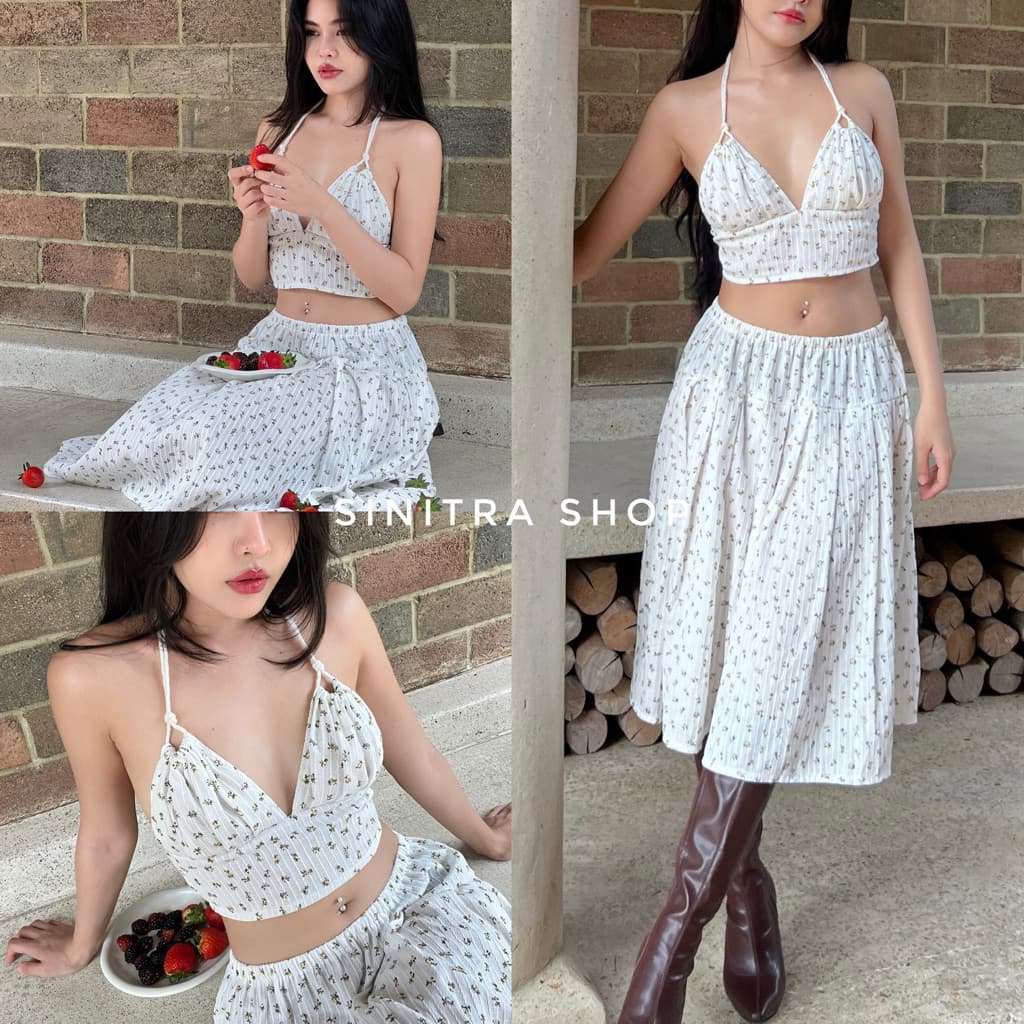 Violet Set ชุดเซ็ต กระโปรง+เสื้อผูกคอผ้าฝ้าย Sinitra Shop รูปที่ 7