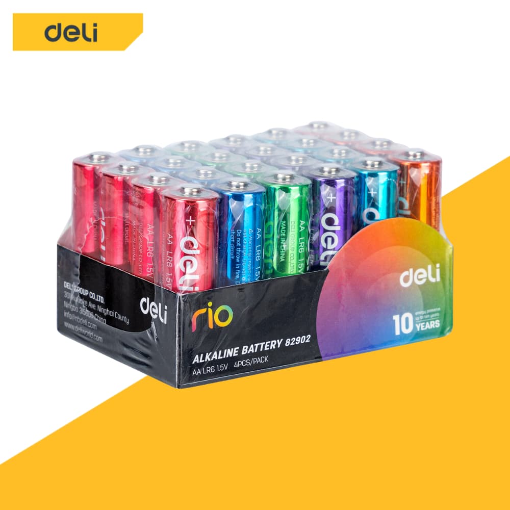 Deli ถ่านอัลคาไลน์ AA ถ่านไฟฉายอัลคาไลน์ AAA  24ก้อน สีรุ้ง ถ่าน 1.5V ของแท้ Alkaline Battery