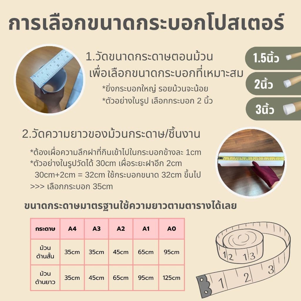 กระบอกโปสเตอร์ 2นิ้ว ความยาว 35cm- 125cm หนา 2mm พร้อมฝาปิด ขาวดำ สำหรับ A4 A3 A2 A1 A0 ราคาโรงงาน รูปที่ 4