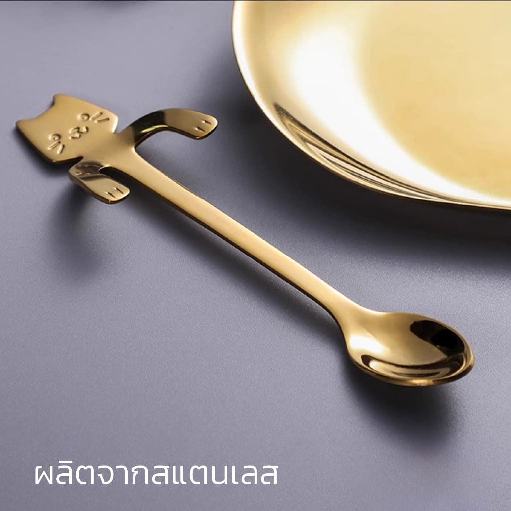 Alechaung ช้อนกาแฟ Coffee spoon แมวเกาะแก้ว สเตนเลส รูปแมวน่ารัก สำหรับแก้วกาแฟ วัสดุสเตนเลส รูปที่ 6