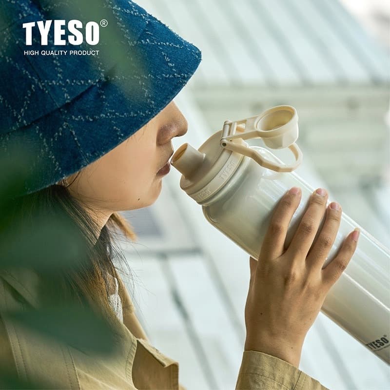 tyesoรุ่นใหม่กระติกน้ำเกรดความเย็นกระบอกน้ำเก็บอุณหภูมิพร้อมหูหิ้วสแตนเลส 304 มี600-1200ml รูปที่ 4