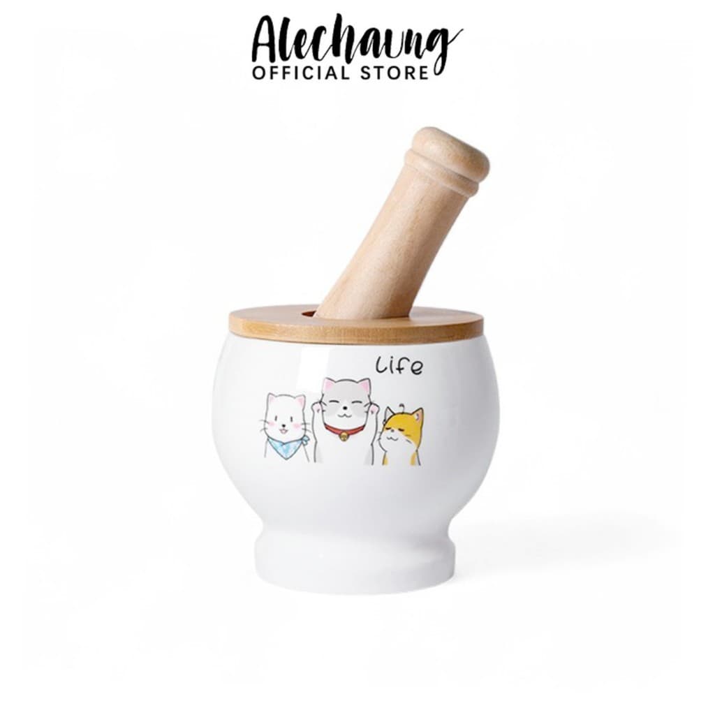 Alechaung ครกบดยา 4.5 นิ้ว ครกเซรามิก ceramic mortar มีฝาปิด ใช้งานได้หลากหลาย ความจุ 600ml ครกแตกเคลมได้ รูปที่ 1