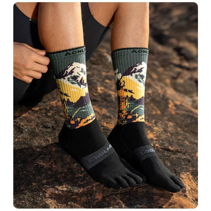 AONIJIE E4843 Unisex Colorful Sports Long Five-Toe Socks Stocking Thickened Terry Lining Toe Socks for Running Marathon รูปที่ 3
