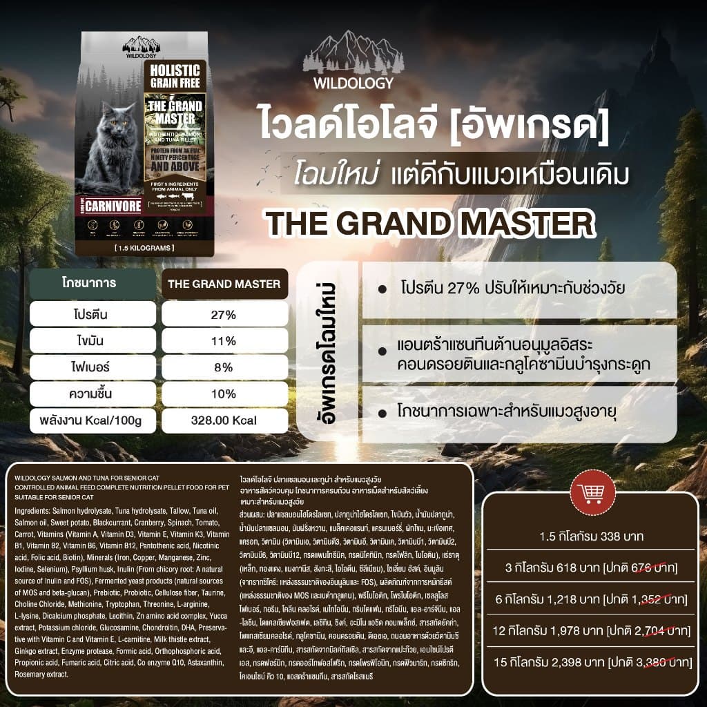 อาหารแมวแบบเม็ด โฮลิสติกเกรนฟรี ไวลด์โอโลจี THE GRAND MASTER สำหรับแมวสูงอายุและแมวโต รูปที่ 2