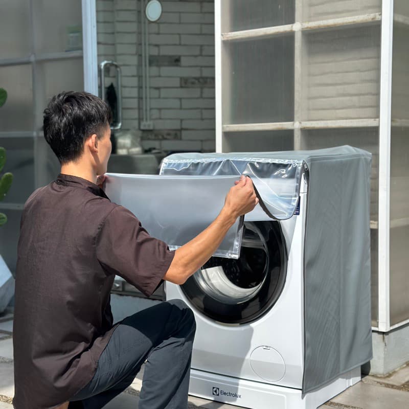 ผ้าคลุมเครื่องซักผ้า ฝาหน้า หน้าใส กันUV กันน้ำ 100% วัสดุPVC 0.7 สามารถใส่ได้ทุกยี่ห้อ รูปที่ 5