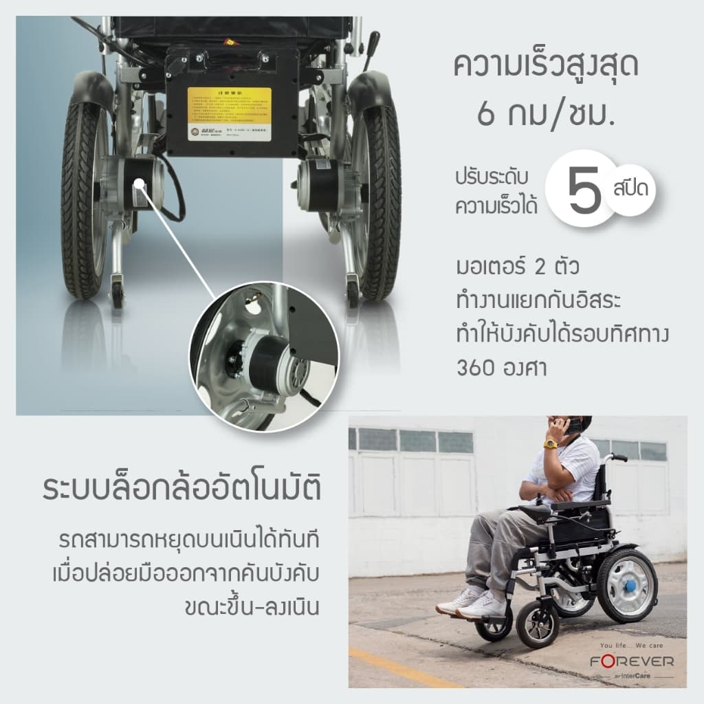 FOREVER รุ่น Elite Silver รถวีลแชร์ไฟฟ้า 3 ระบบ รถเข็นไฟฟ้า เบรกไฟฟ้า วีลแชร์คนแก่ รูปที่ 5