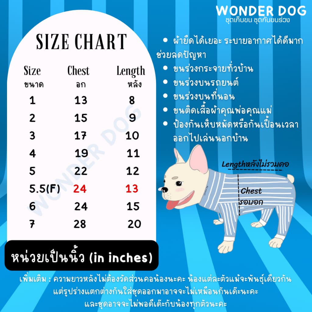 ชุดเก็บขน wonder dog เสื้อสุนัข เสื้อแมว ชุดกันขนร่วงสุนัข ชุดสัตว์เลี้ยง โทนน้ำเงิน รูปที่ 2