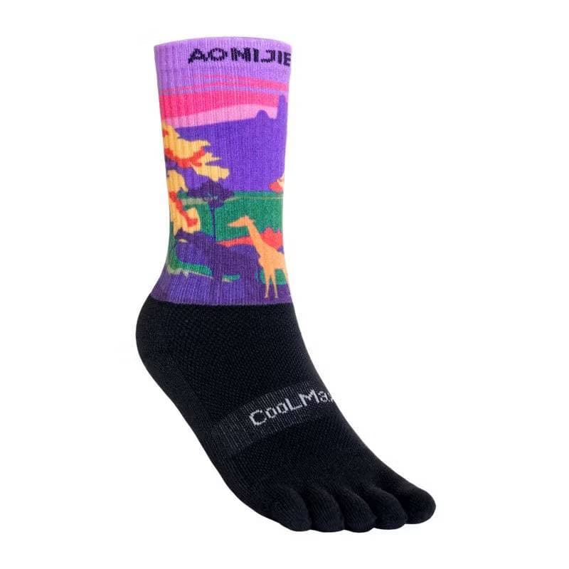 AONIJIE E4843 Unisex Colorful Sports Long Five-Toe Socks Stocking Thickened Terry Lining Toe Socks for Running Marathon รูปที่ 8