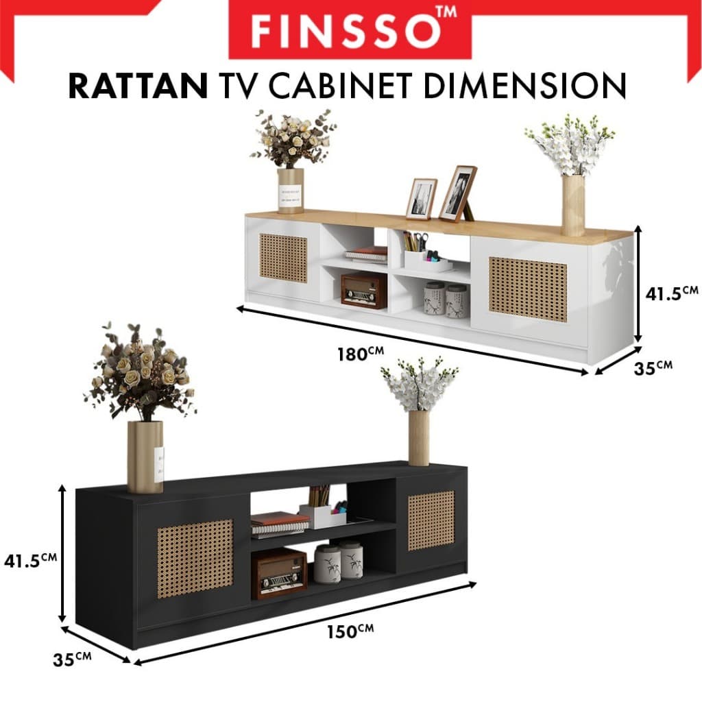 สินค้ามาใหม่ FINSSO: ชั้นวางทีวี ตู้ทีวี สไตล์ Minimal เรียบหรู เหมาะสำหรับห้องนั่งเล่น Rattan TV Cabinet รูปที่ 8