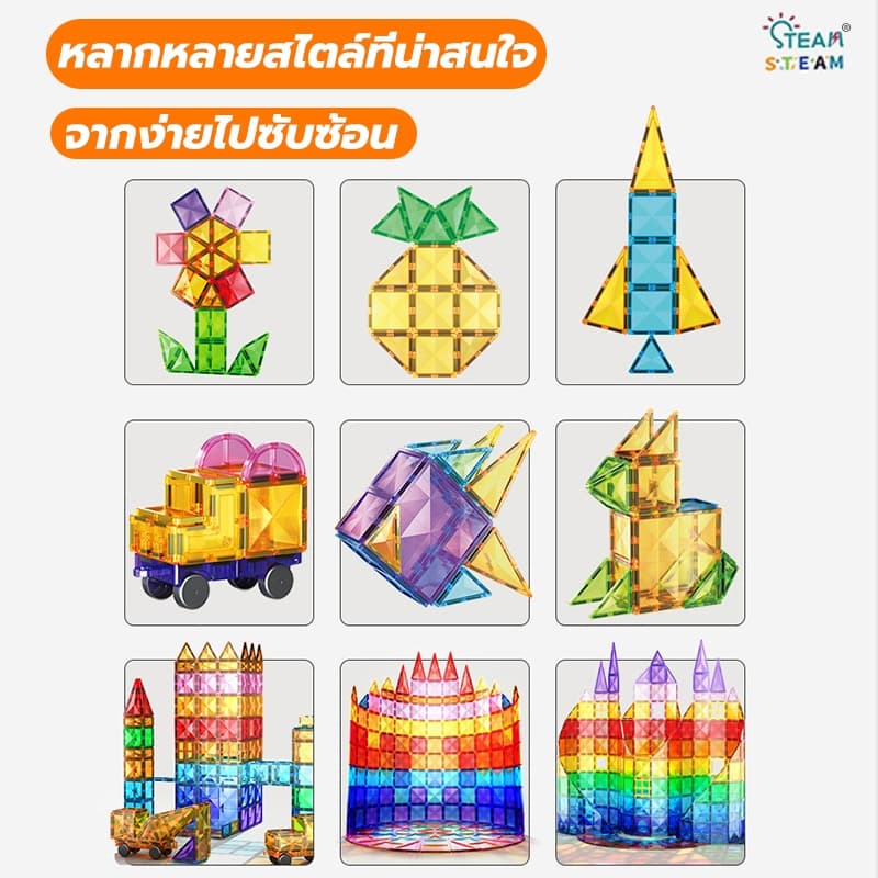 STEAM magnetic tiles ของแท้ ฝึกสมอง ต่อแม่เหล็ก block แม่เหล็ก magnet ของเล่น diy puzzle เกมแม่เหล็ก รูปที่ 5
