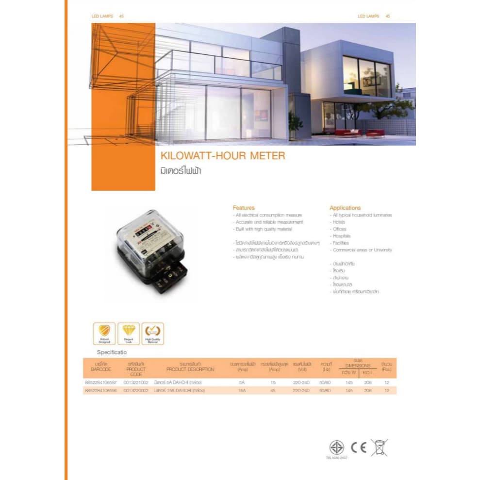 Dai-ichi มิเตอร์ไฟฟ้าWatt-Hour Meter LKS 5/15A,15/45A มือ1 รูปที่ 3