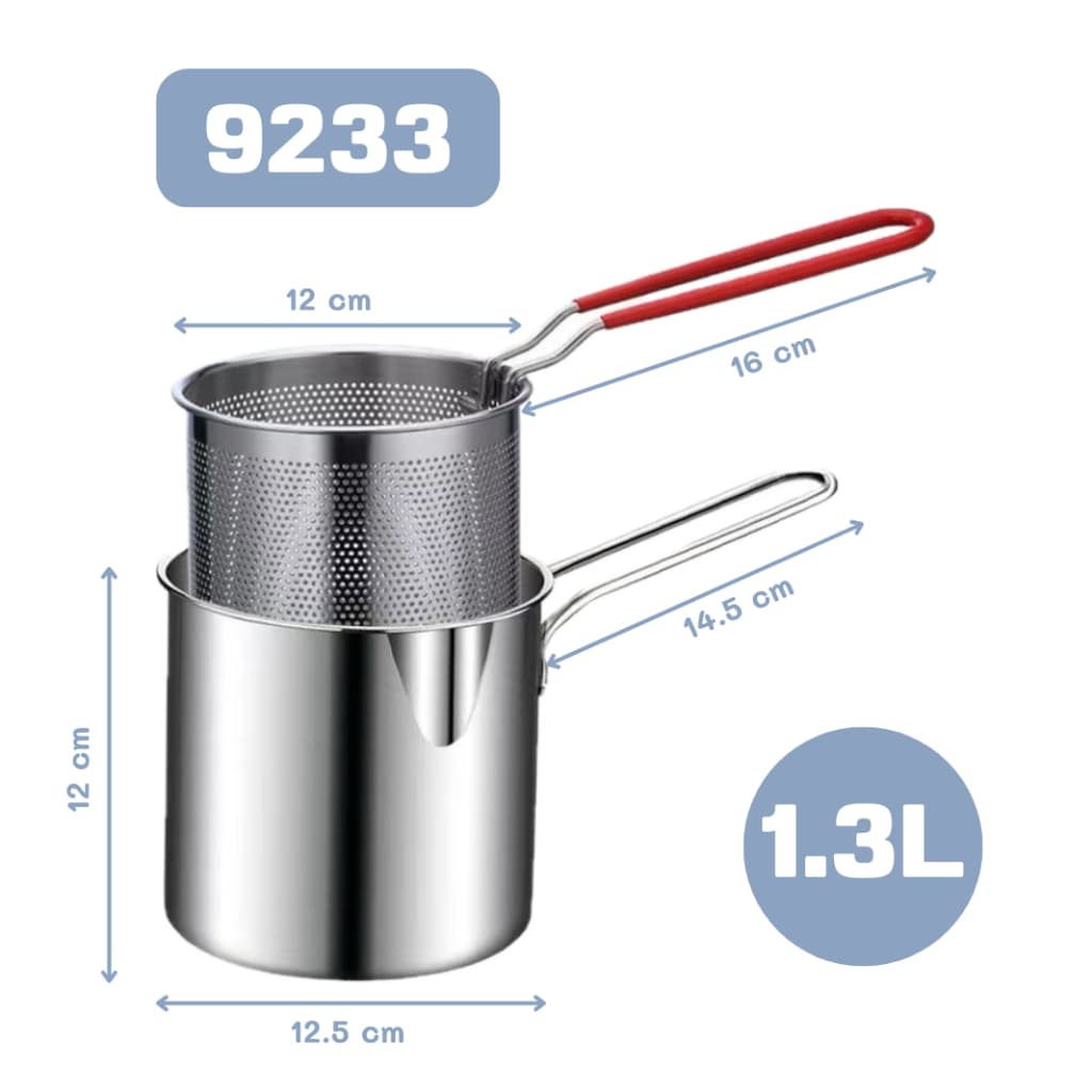 9233 หม้อ หม้อสแตนเลส หม้อทอด หม้ออเนกประสงค์ ทอด/แกง/ต้ม/ลวก มีด้ามจับ รูปที่ 2