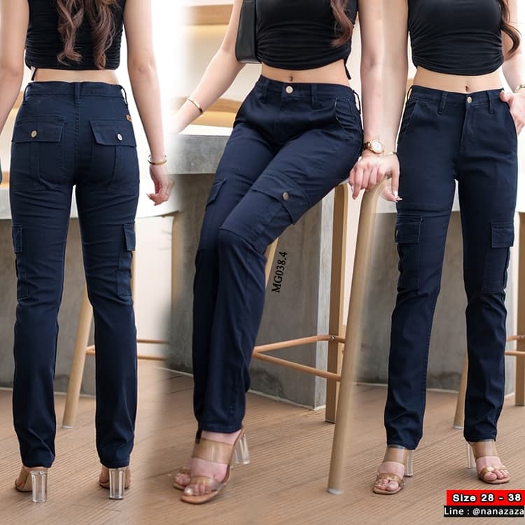 NANAZAZA - MG038 กระบอกเล็กยืด คาร์โก้สไตล์ กระเป๋ากล่อง 100% COTTON DENIM รูปที่ 8