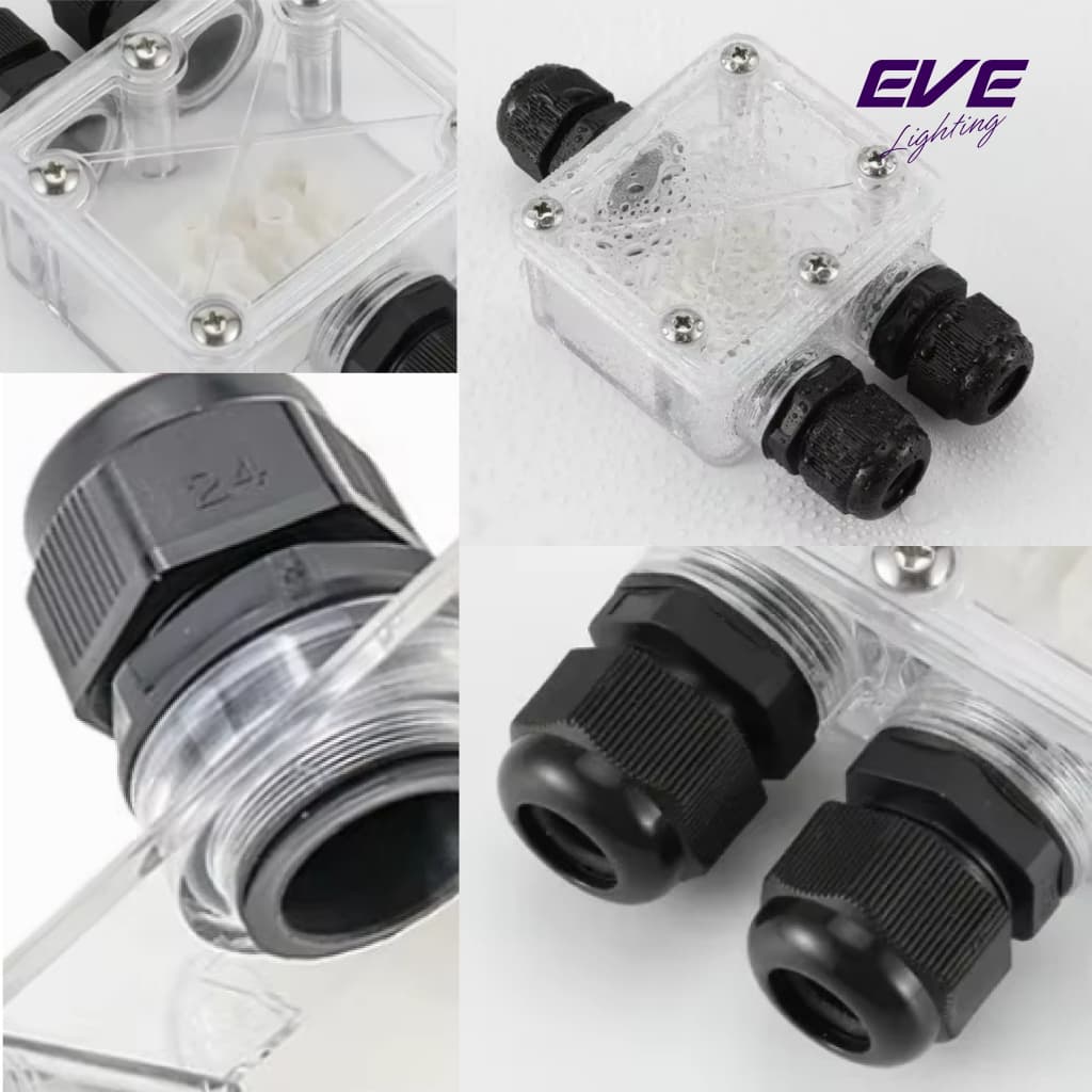 EVE กล่องต่อไฟกันน้ำ และ ข้อต่อสายไฟกันน้ำ มาตรฐาน IP68 กันน้ำกันฝน แบบกล่องไฟสายไฟสูงสุด 4-16 สาย รูปที่ 2