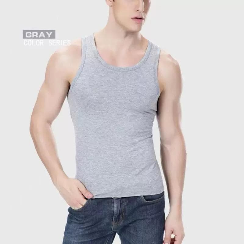 ผู้ชายโพลีเอสเตอร์ธรรมดา Sando Slim Fit เสื้อกั๊กด้านบนมัสลินกล้ามเนื้อพื้นฐาน รูปที่ 8