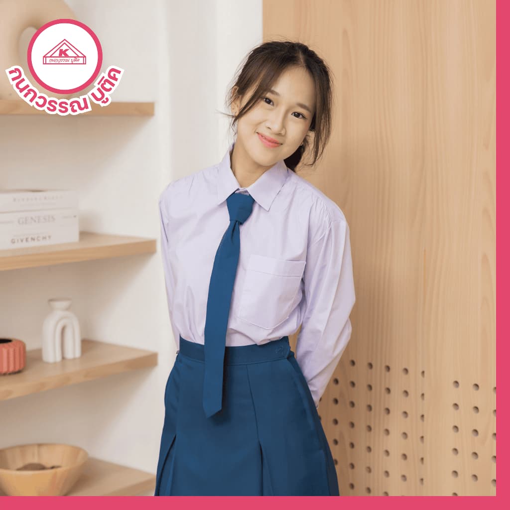 เสื้อนักเรียนหญิง คอเชิ้ตแขนยาว ปักชื่อ,ตัวย่อ,จุดฯ ฟรี ! +รับปักโลโก้ รูปที่ 3