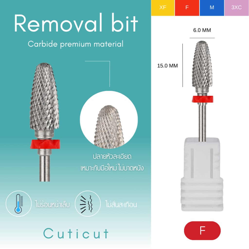 Cuticut Carbide Removal bit 5.6*14.0 หัวเจียรคาร์ไบท์ สำหรับเจียรล้างเล็บ รูปที่ 3