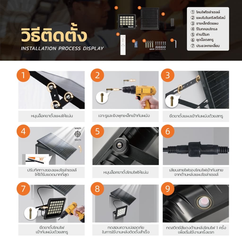 MODI ไฟสปอตไลท์โซล่าเซลล์ แสงขาว 50W80W200W300W400W โคมไฟพลังงานแสงอาทิตย์ โซล่าเซลล์ solar light รูปที่ 6