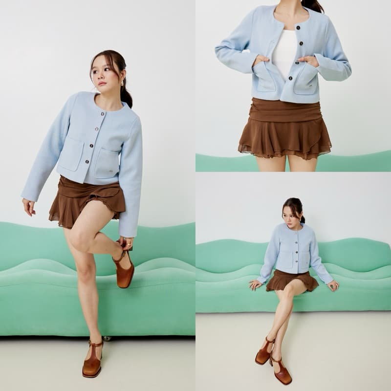 Swana.ss - Macaron faye blazer crop S-4XL สีพาสเทล เสื้อครอปเบเซอร์ รูปที่ 8