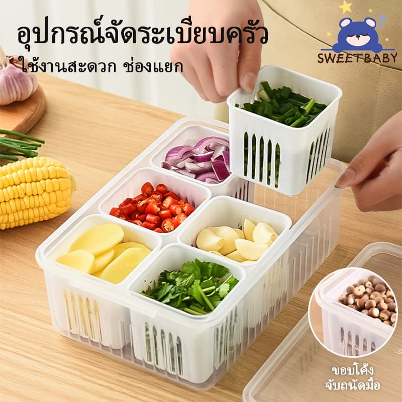 กล่องถนอมอาหาร แยก 4/6ช่อง โปร่งใสกล่องเก็บอาหาร กล่องเก็บของในตู้เย็น กล่องบรรจุอาหารเด็ก กล่องเก็บผัก พร้อมฝาปิด