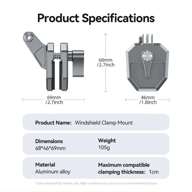 Telesin ที่ยึดกระจกหน้ารถ Windshield Clamping Brackets รูปที่ 7