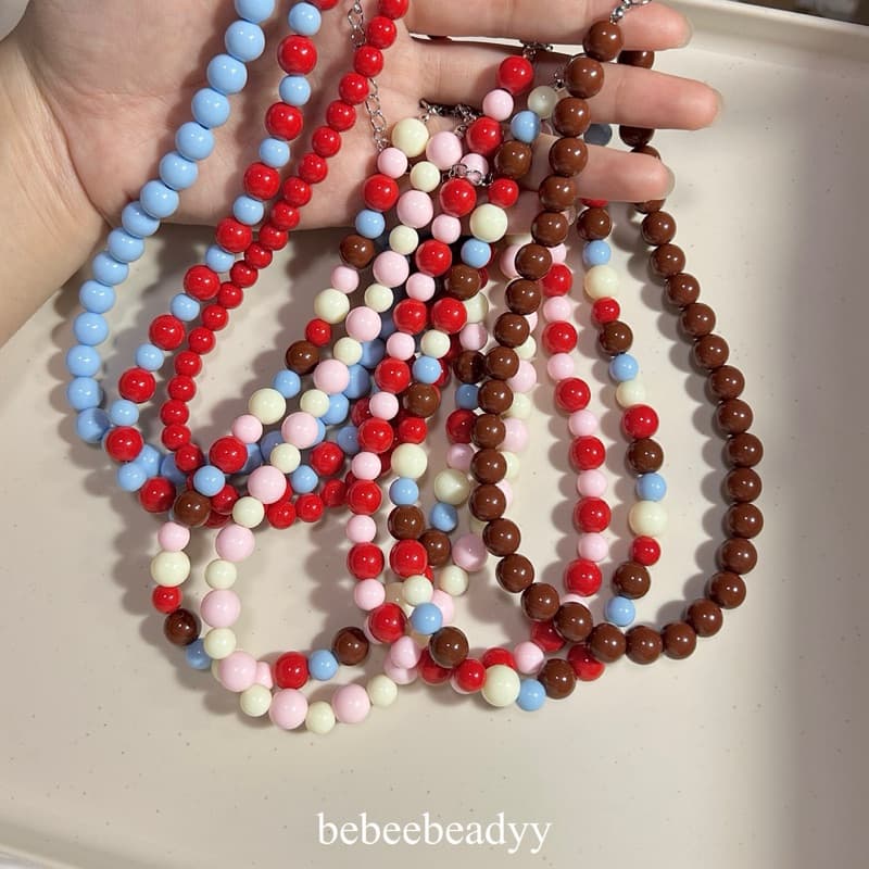 สร้อยคอลูกปัดอะคลีริคเม็ดกลม | สร้อยลูกปัดเม็ดใหญ่ สีสันสดใส รูปที่ 6
