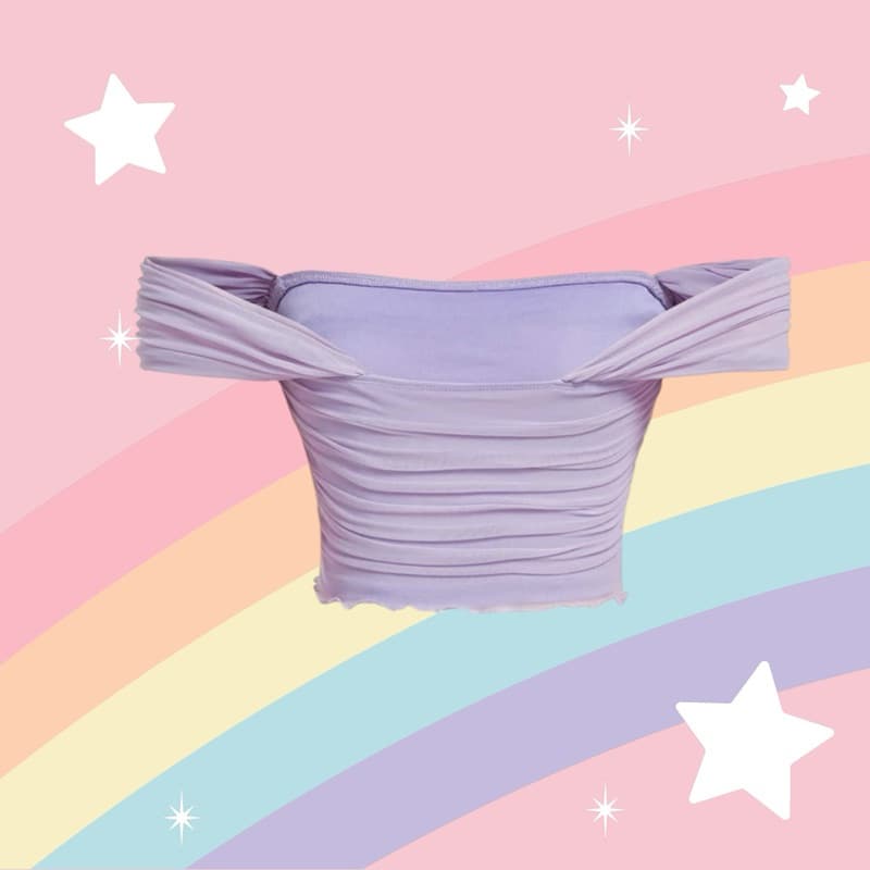 เสื้อเปิดไหล่ ผ้าระบาย สีพาสเทล รูปที่ 2