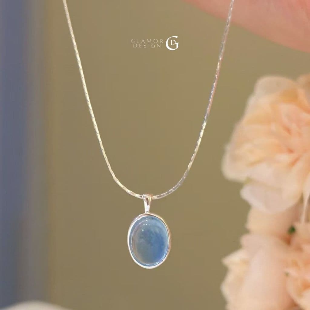 GLAMORสร้อยเงินแท้ Blue Tears สร้อยคอเงิน 925 พร้อมจี้ Aquamarine สไตล์เกาหลี รูปที่ 4