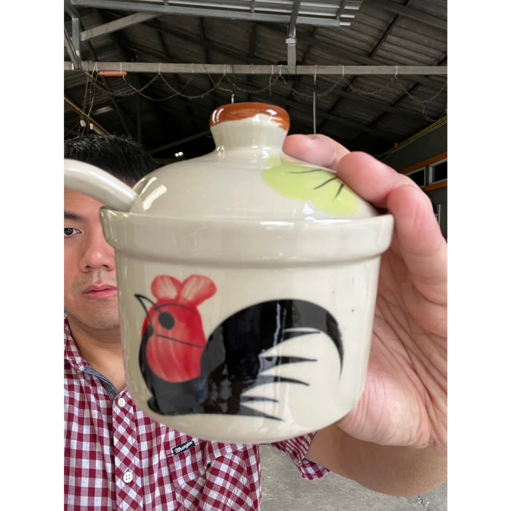 โถเครื่องปรุงลายไก่L โถใส่เครื่องปรุงเซรามิค โถใส่น้ำปลาพริก รวมช้อน ขนาด4 นิ้ว จุ350ml 12o รูปที่ 1