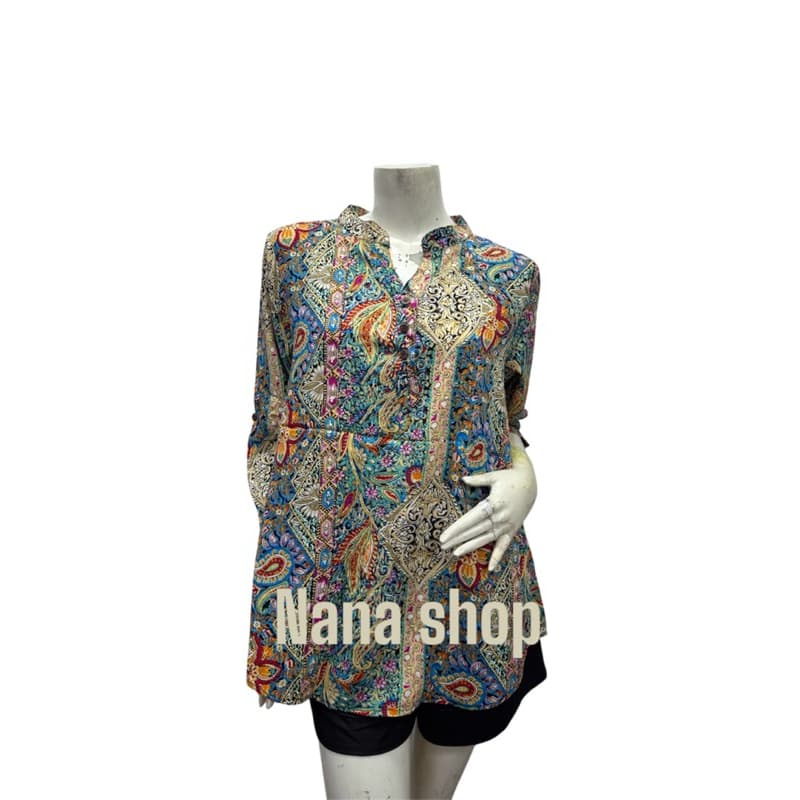 Nana shop18806 เสื้อสตรีผ้าสปันพิมม์ลาย38”-46”ผ้านิ่ใมใส่สบาย รูปที่ 1