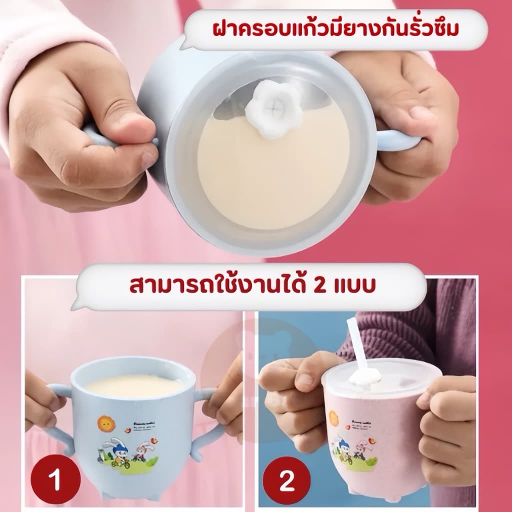 แก้วหัดดื่มเด็ก ถ้วยหัดดื่ม มีฝาซิลิโคนให้ มีกันกระแทก แก้วน้ำเด็ก รูปที่ 2