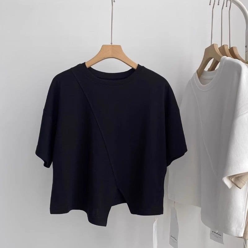 เสื้อครอปน่ารักสไตล์มินิมอลสไตล์เกาหลี สีพื้น oversize เสื้อผ้าสาวอวบไซส์ใหญ่ เสื้อยืดสวยๆผู้หญิงฤดูร้อนแฟชั่นมาใหม่ 3XL รูปที่ 6
