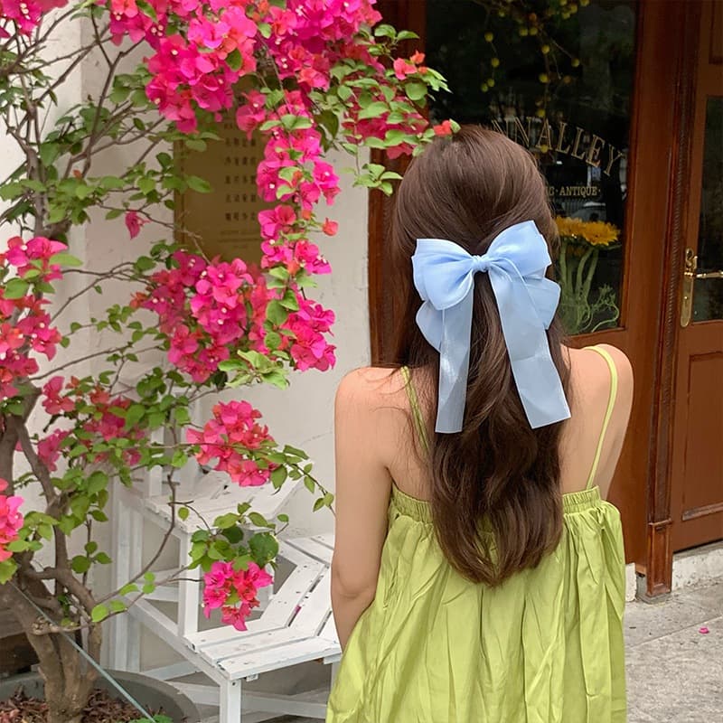 กิ๊ฟติดผม โบว์เน็ตติดผม ขนาดใหญ่ สีสันสดใส ยาวรัดผม หลากสี หวาน สำหรับผู้หญิง เครื่องประดับแฟชั่น รูปที่ 9