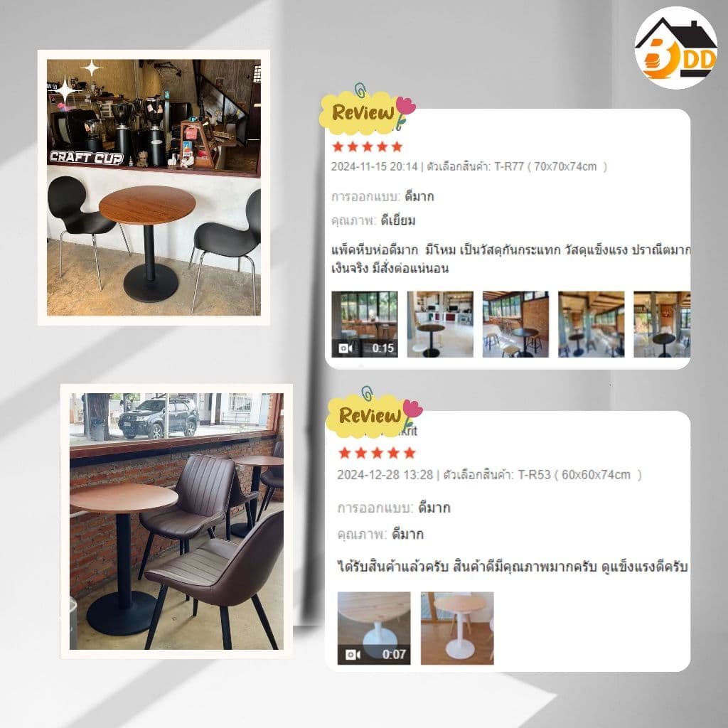 โต๊ะกินข้าว โต๊ะไม้กลม ขนาด 70*70*74cm โต๊ะกลาง สไตล์เรียบง่าย ใช้ในร้านกาแฟและร้านกินข้าว รูปที่ 8