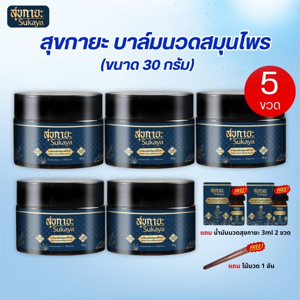 สุขกายะบาล์ม สมุนไพรแท้ ตำหรับวัดโพธิ์ โปร5กระปุกแถมพกพา2และไม้กดจุด รูปที่ 1