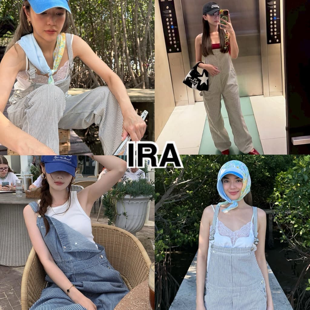 BY IRA PANSY JUMPSUIT เอี๊ยมขายาวลายทาง ผ้าเนื้อดีอยู่ทรงสวย ด้านข้างเป็นกระดุม รูปที่ 1